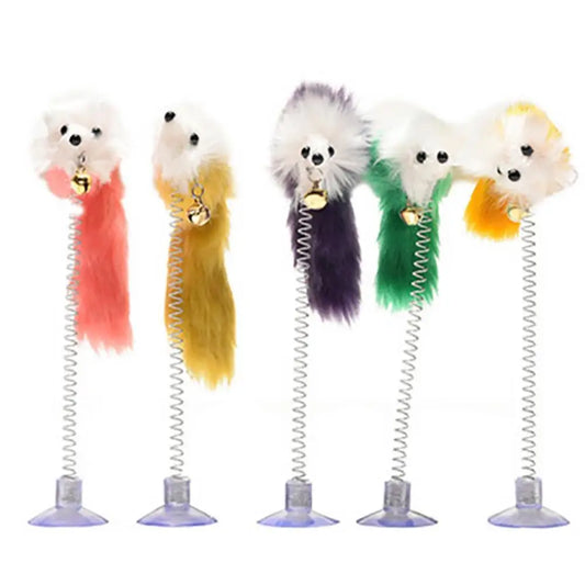 Feather Stick Spring Toy With Suction to Floor - Colorful Interactive Cat toy