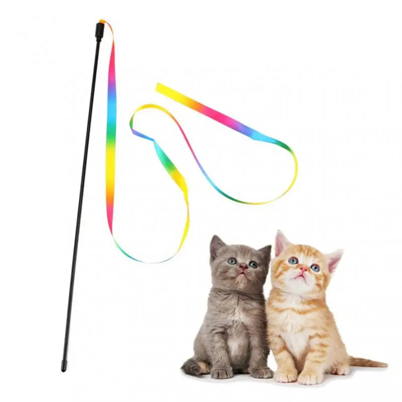 Cat Toy Teaser -  Colorful Rainbow Ribbon Stick