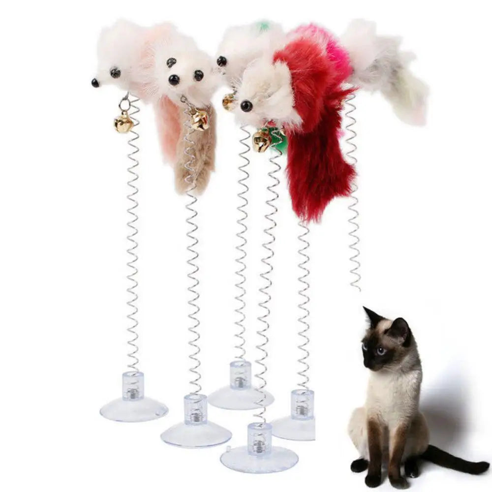 Feather Stick Spring Toy With Suction to Floor - Colorful Interactive Cat toy