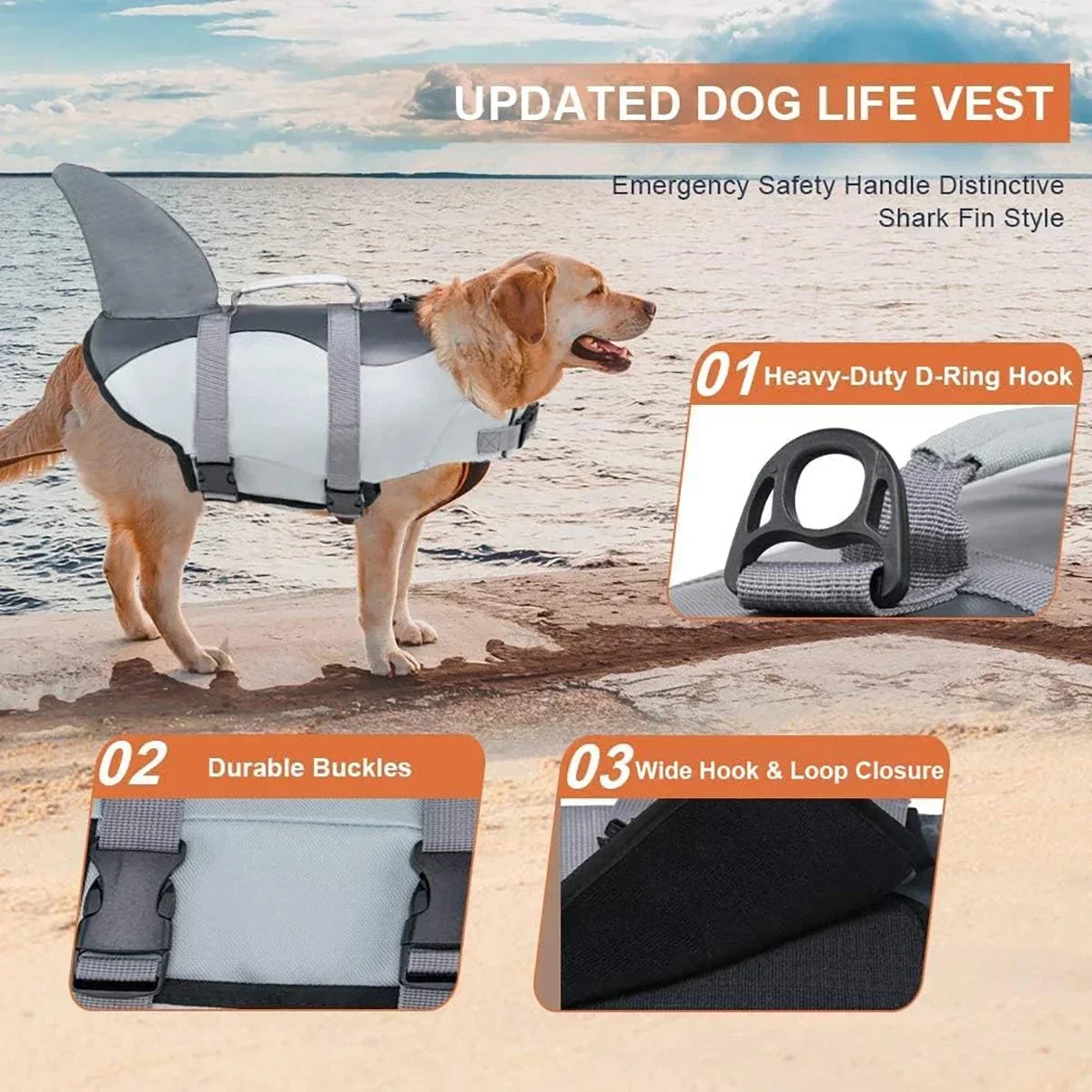 Dog Life Jacket - Convenient Handle & Adjustable Straps