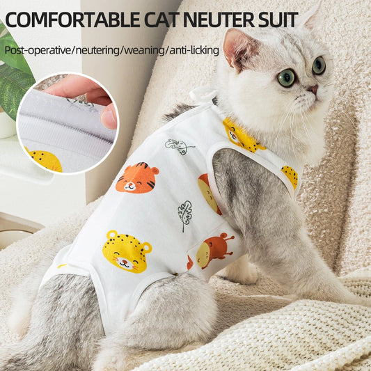 Animal Print Pet Anti-lick Sterilization Suit - Pure Cotton Pet Clothes for Dogs & Cats