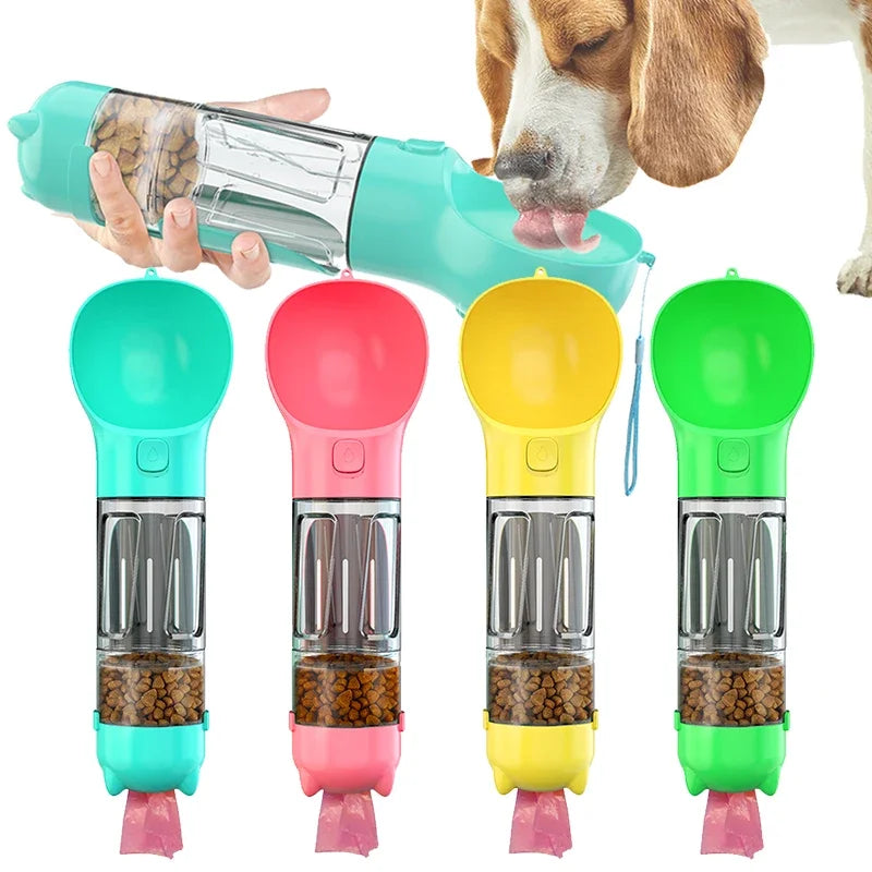 Multi - Color Pet 3 in 1 Food Holder - Water Dispenser Into Bowl - Poop Bag Holder