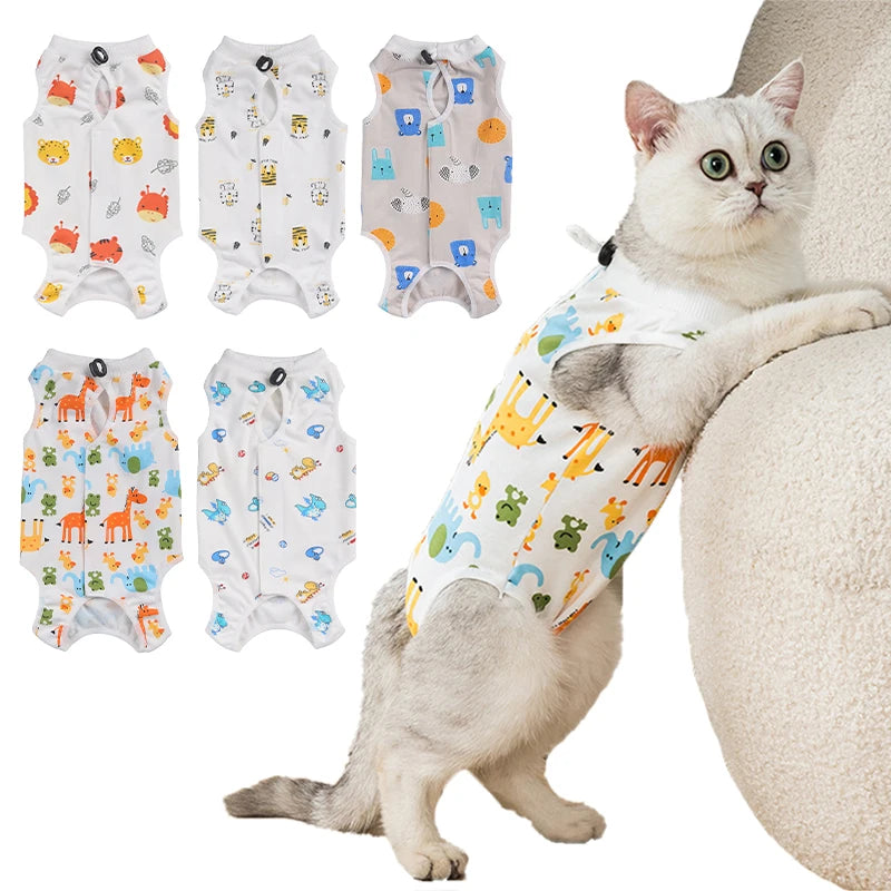 Animal Print Pet Anti-lick Sterilization Suit - Pure Cotton Pet Clothes for Dogs & Cats