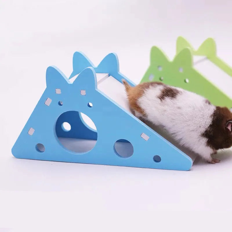 Bird Slide Toy - Hamster Hideout House - Parrot Cage Accessories - Guinea Pig Wooden Cave Slide with Stairs