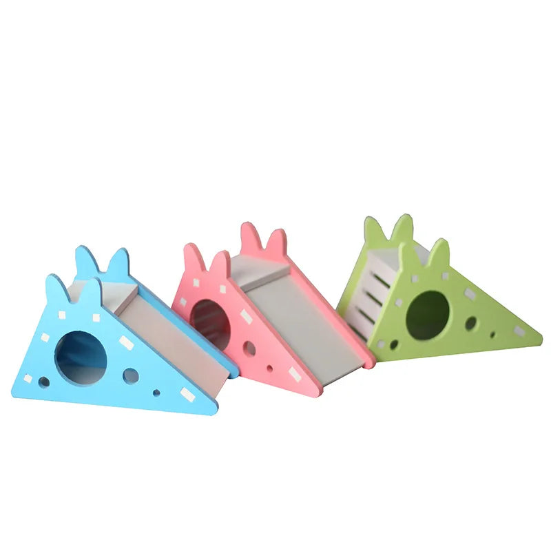 Bird Slide Toy - Hamster Hideout House - Parrot Cage Accessories - Guinea Pig Wooden Cave Slide with Stairs