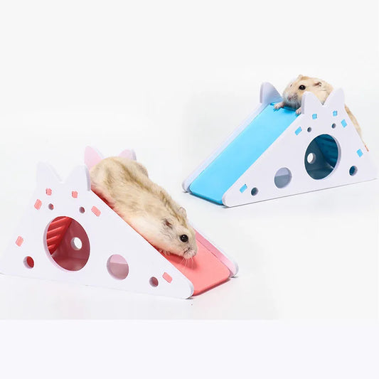 Bird Slide Toy - Hamster Hideout House - Parrot Cage Accessories - Guinea Pig Wooden Cave Slide with Stairs